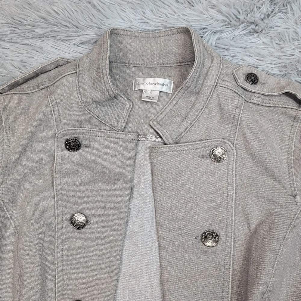 Christopher & Banks Jacket Womens S Gray Denim Open Front Casual Comfort Pockets - Picture 9 of 10
